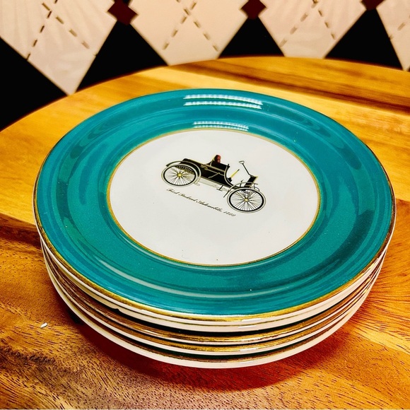 Other - Vintage Set (5) Harker Pottery Co. Antique Automobile Plates – 22K Gold Rim